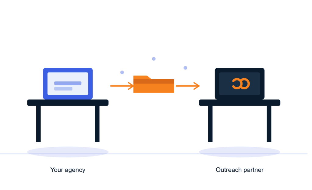 Illustration of an agency outsourcing link building tasks to a remote outreach partner team